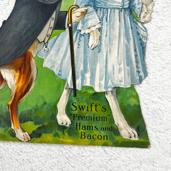 1920s Swift's‎ Premium Hams Vintage Advertising Sign 14.5" Cardboard Rabbits Hat - Picture 6 of 14